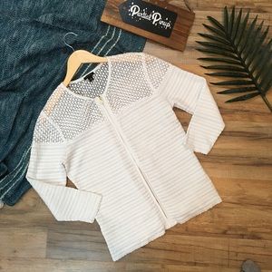 SALE! Ann Taylor White Lace Zip Front 3/4 Cardigan